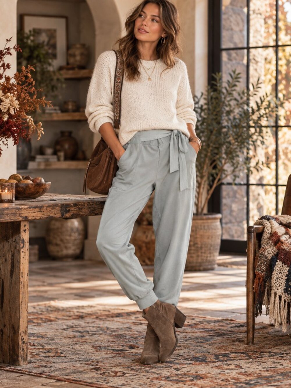 Anthropologie Saturday Sunday Sydney Pants Womens XL Blue Gray Belted Jogger